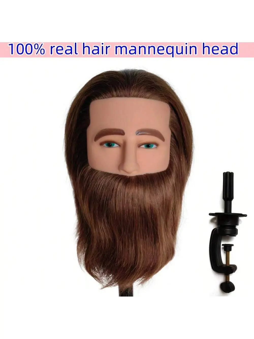 100% Human Hair Male Mannequin Head 8 Inch Hairdresser Practice Beauty Styling Training Mannequin Doll Head, Free Desktop Small Stand (Black) Color Testing Hairdressing Head Hair Salon