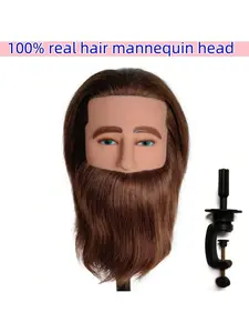 100% Human Hair Male Mannequin Head 8 Inch Hairdresser Practice Beauty Styling Training Mannequin Doll Head, Free Desktop Small Stand (Black) Color Testing Hairdressing Head Hair Salon