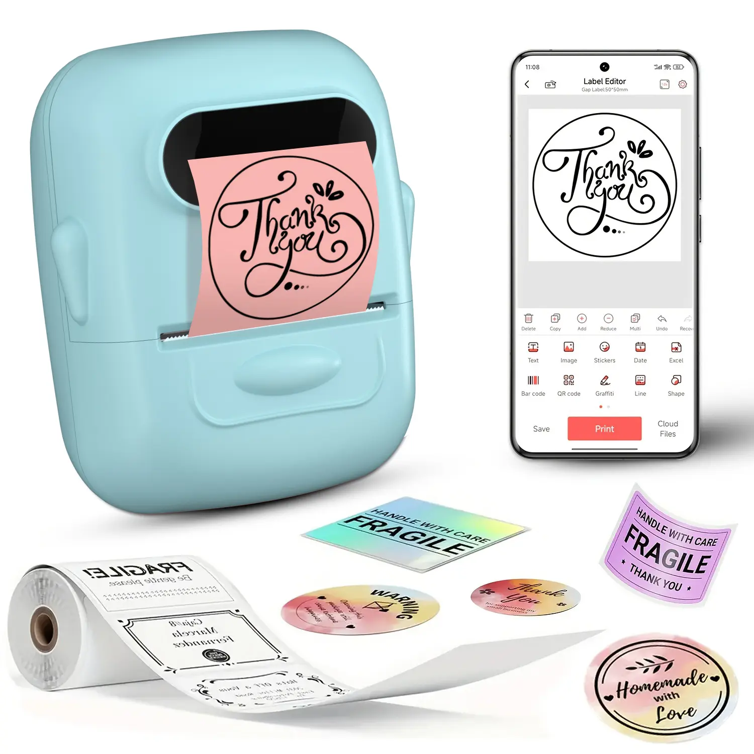 Label Maker, label printer, portable wireless Bluetooth printer, can print item labels, product labels, document labels, etc. Compatible with Apple and Android. Black Friday.Easter.
