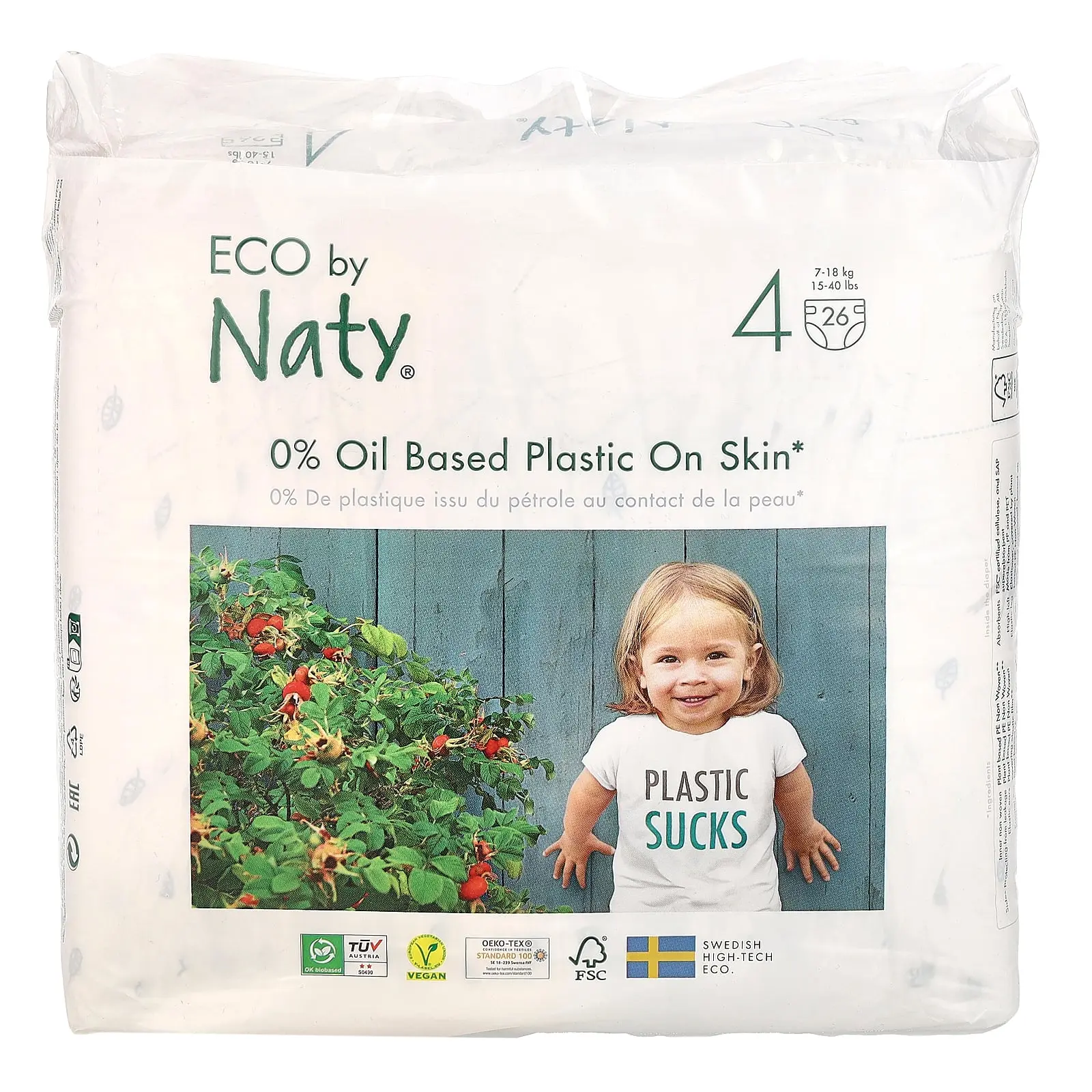 Naty Eco Diaper, Size 4, 15-40 lbs (7-18 kg), 26 Diapers