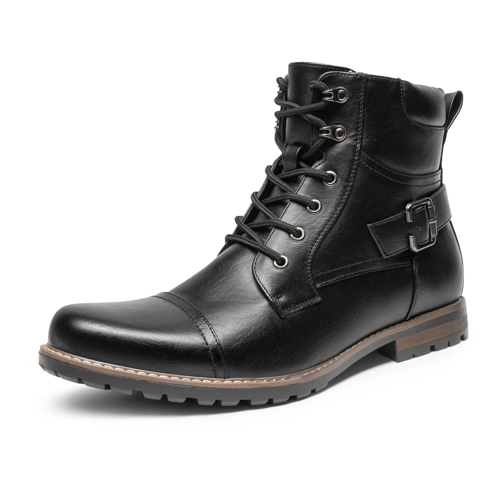 【BRUNO MARC Anniversary】 Men's Military Style Motorcycle Combat Boots - Casual Outdoor Boot with Laces, Side Zipper for Outdoor Use, Walking Shoes, Motorcycle Shoes, Ankle Boot