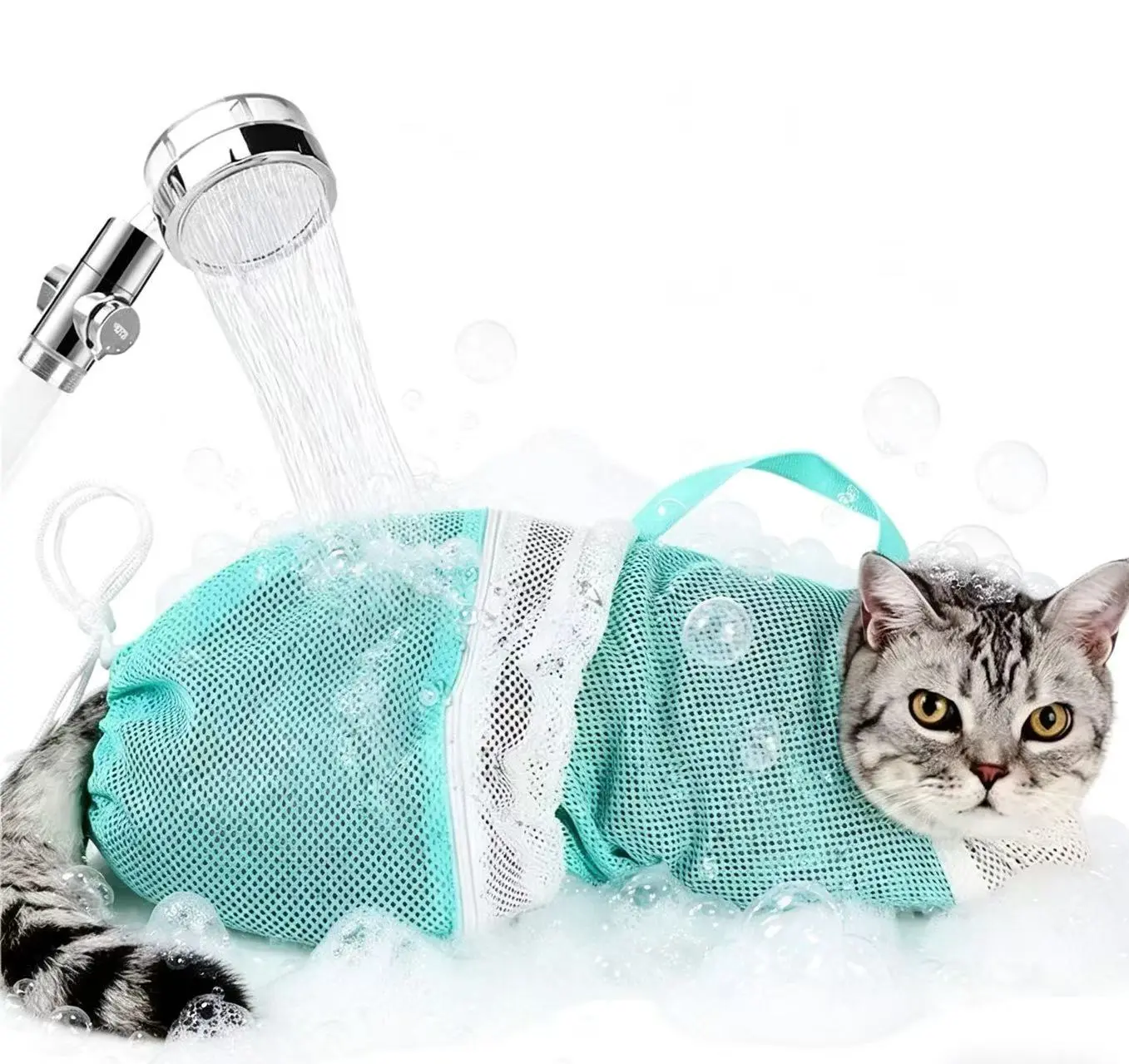 Anti-Scratch Cat Shower Mesh Bag, Lightweight Portable Bath Bag, Adjustable Secure Drawstring Design, Travel Pet Bag for Cat Grooming, Nail Cutting, Injection & Bathing, Calming Multifunctional Pet Cleaning Grooming Accessories