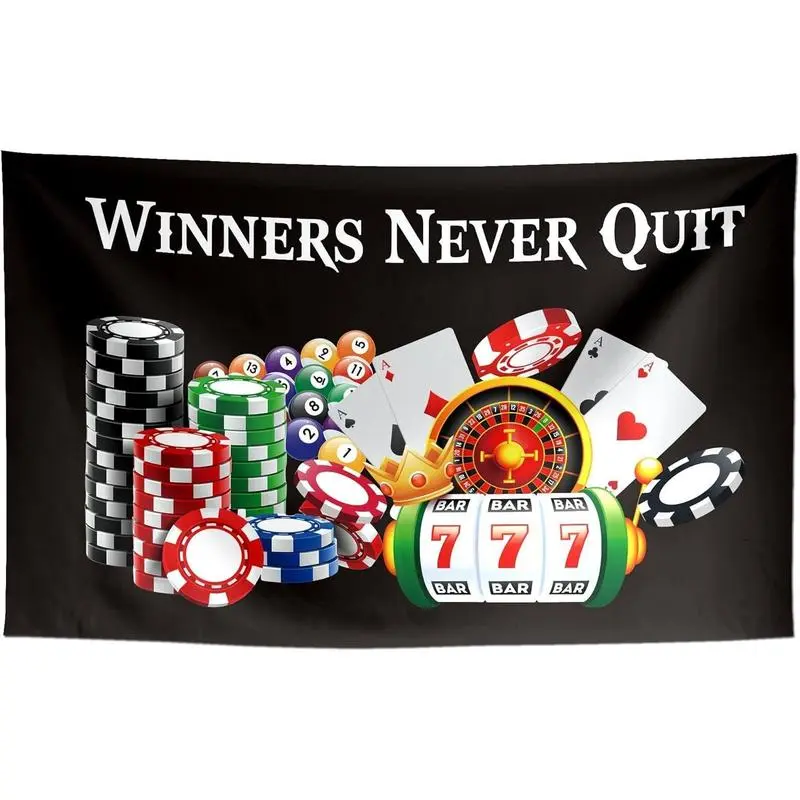 Eyesoul Winners Never Quit Meme Print Black Flag - Funny Wall Decoration, Men's Room Accessories, Room Decor for College Dorm Man Cave Home Supplies Banner