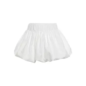 Women's Solid Ruched High Waist Bubble Skirt, Fashion Casual A Line Mini Skirt for Daily Outdoor Wear, White Skirt, Back To School Outfits, Skirts for Women, Ladies Bottoms for Summer