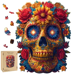 Skull and Roses Wooden Puzzle Box — Day of the Dead Hidden Compartment