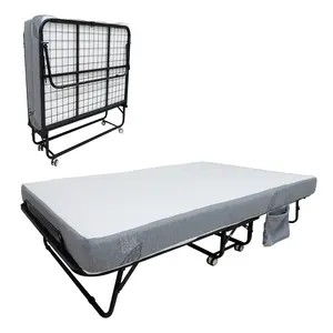 Deluxe Folding Bed with 5 Inch Memory Foam Mattress Rollaway Guest Beds for Adults 450lbs Heavy Duty Metal Frame Portable Space Saving Foldable Bed on Wheels for Apartment Room Office Camping Sleepover No Tools Needed