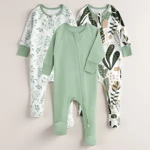 L-F017  3pcs 100% Organic Cotton Baby Pajamas - Footed Sleepers & PJs for Newborn Boys & Girls (0-3, 3-6, 6-9 Months)