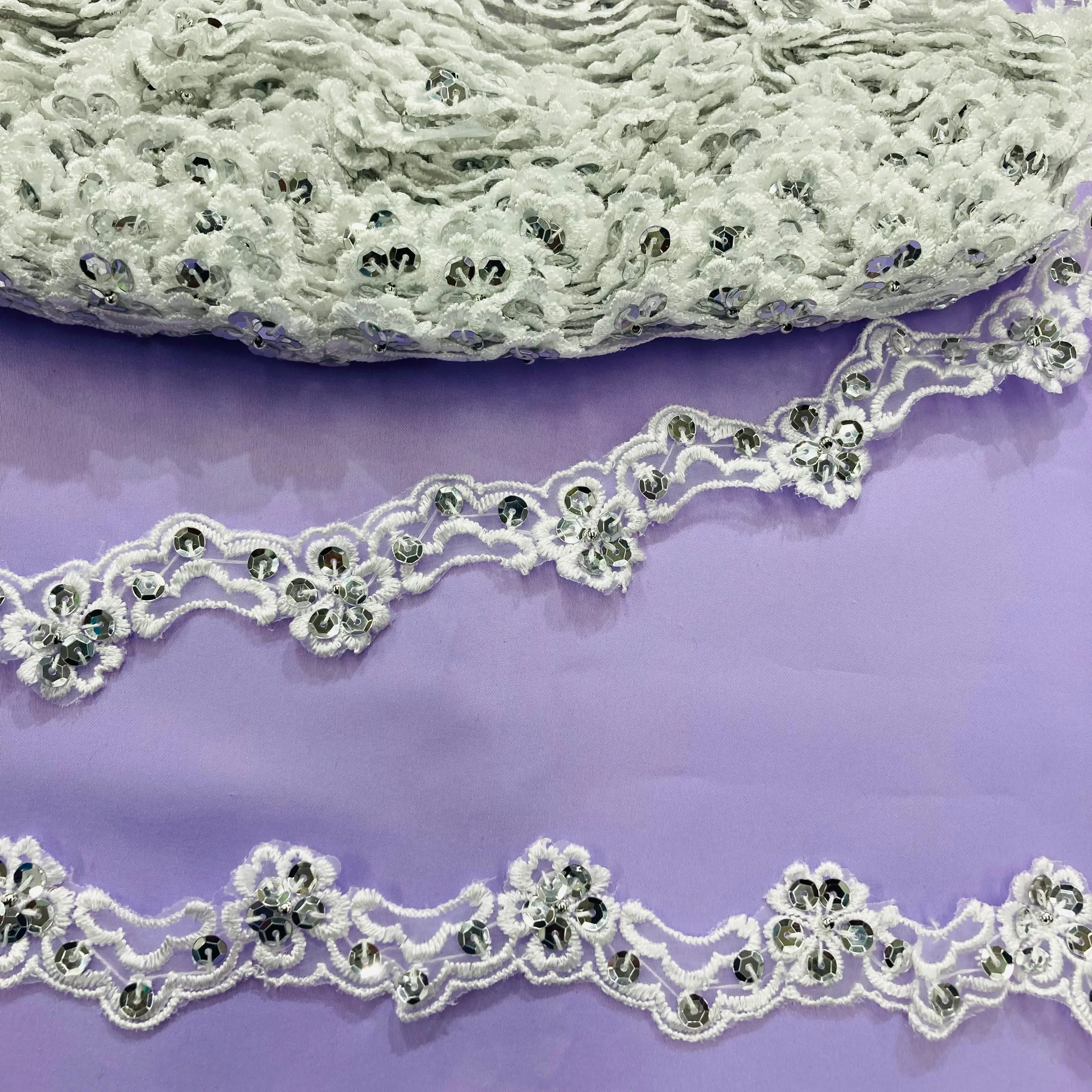 Elegant Formal Beaded Lace Trimming - Embroidered on 100% Polyester Organza, Lace USA, Model 21559N-BPA, Elegant Formal Lace