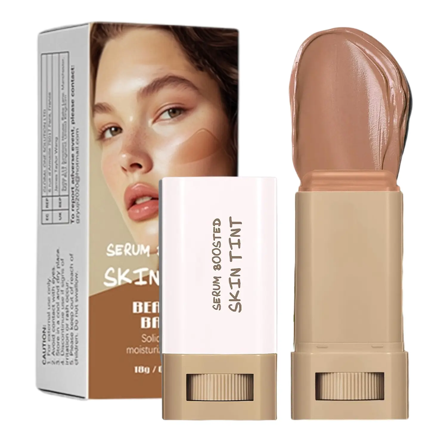 Serum Boosted Skin Tint Beauty Balm Stick, 3-in-1 Foundation Concealer Contour Stick, Tinted Moisturizer with Full Coverage, Radiant Dewy Finish Facial Makeup for Women