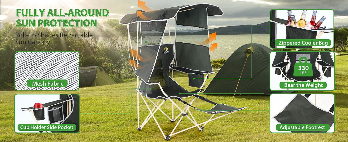 Camping Chair with Canopy, Chair with Shades, Sports Chairs, Folding Chair with Canopy, Detachable Shade Canopy, Side-Pocket and Cupholder Camping Chair with Canopy, Chair with Shades, Sports Chairs, Folding Chair with Canopy, Detachable Shade Canopy, Side-Pocket and Cupholder