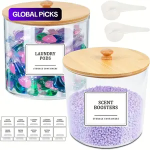 2 Pack Laundry Pods Container,Clear Laundry Room Organization Containers,Large Laundry Detergent Powder Storage Containers with Lids & Labels for Scent Booster,Powder,Pods, Refillable Reservoir #GLOBAL PICKS