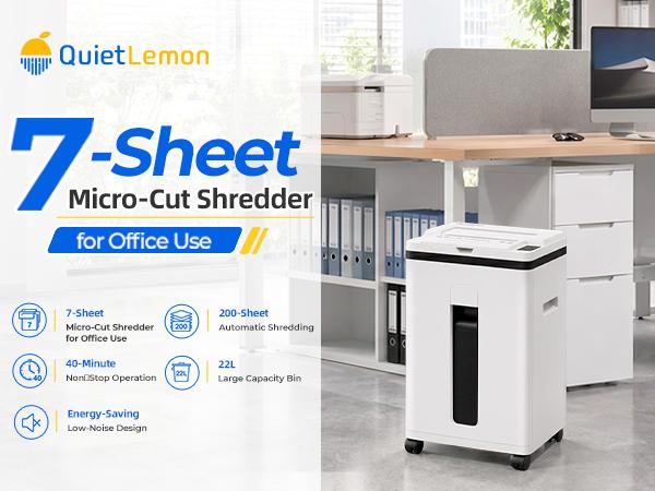 QUIETLEMON P-5 Heavy Duty Microcut Paper Shredder for Home Office & Small Business, 40 Min Continuous Run, 200-Sheet Auto Feed, 7-Sheet Manual Feed, Shreds Credit Cards & Staples, 5.8 Gal Bin, Computer Accessories, Microcut Shredder, 5.8 Gallon Bin