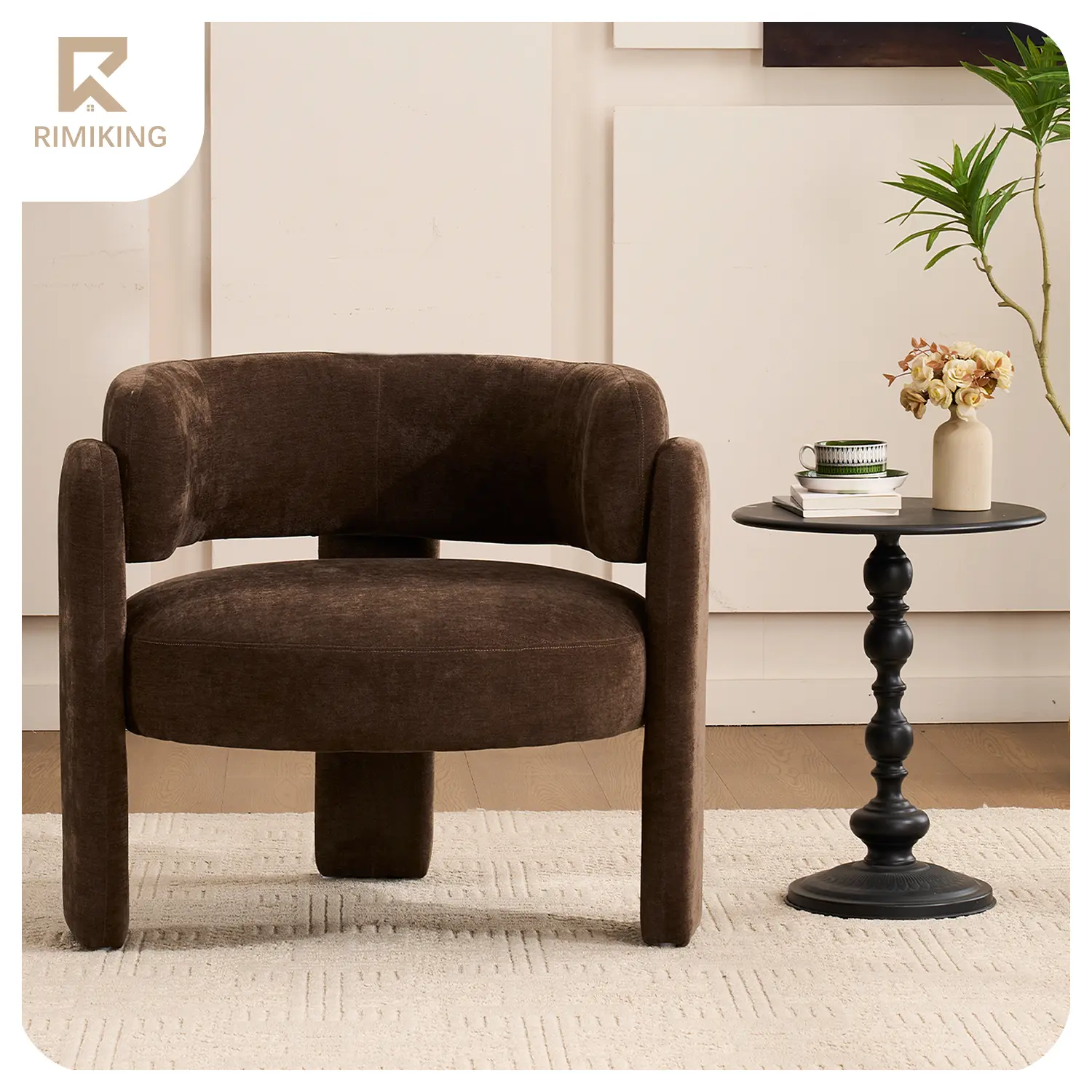 RIMIKING Premium Barrel Chair - 33″ w × 29″ d × 28″ h, Supportive Arms, Plush Foam Padding, Sturdy Construction, Wrapped Back, Easy-Unpack Design, Ideal for Bedroom, Entryways (Father's Day Gift)