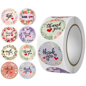 500 Pcs Round Thank You Stickers, Floral Design Gift Box Seals, Cake Baking Dessert Labels, Holiday Envelope Tags, Adhesive Decals, Customizable Stickers
