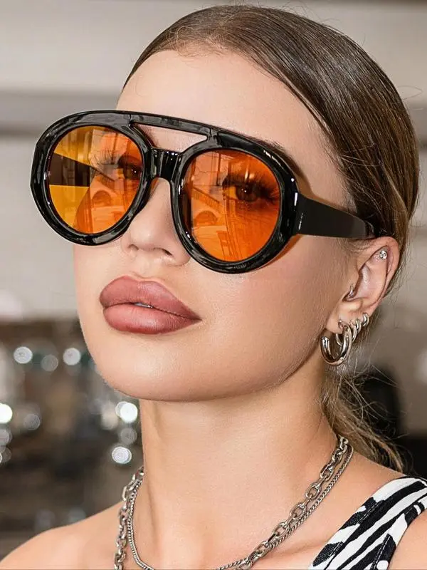 1 Pair of Unisex Retro Large Frame Sunglasses, trendy retro style, suitable for daily commuting and outdoor activities wear, lightweight, provide UV400 protection and fashion decoration.