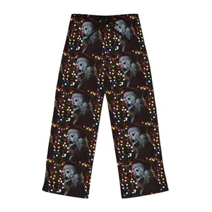 Horror Zombie Clown Pajama Pants, Scary Clown Print Lounge Pants, Unisex Wide Leg Sleep Pants, Soft Cozy All Season Casual Pants, Spooky Horror Fan Gift