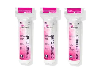 Swisspers Premium Cotton Rounds, Dual Sided Pads - 100 Pads (Pack of 3) - 100% Pure Chlorine-Free Cotton, Hypoallergenic & Dermotologist Tested - Cotton Pads for Makeup & Nail Polish Removal