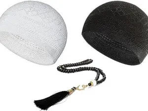 Kufi Hats for Men Muslim, Prayer Cap, Handicraft Taqiyah, Taqiyah Cap, Muslim Tasbih 99 Beads, Muslim Prayer Beads