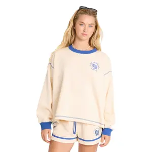 BILLABONG Women's Back To It Crewneck Sweatshirt, 100% Cotton Long Sleeve Sweatshirt- White Cap