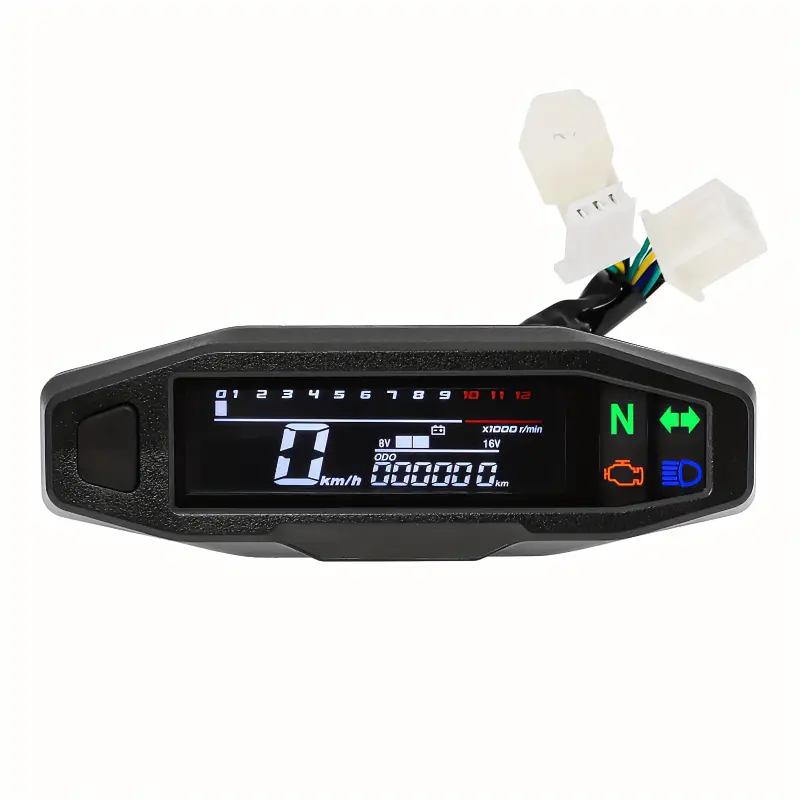 12V Universal Motorcycle LCD Speedometer Gauge - Digital Odometer, 0-12000 RPM, Fuel Display, Waterproof for Street Bikes, Sport Bikes, Quads, ATV Dual Sport, Abs, Accurate Speed Reading