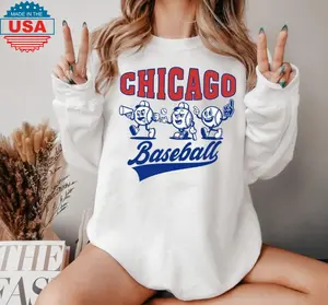 Chicago Baseball Red And Blue Team Funny Mascots Vintage Unisex Sweatshirt, Go Chicago Baseball Retro 90s Hoodie, Baseball Game Day Sweater