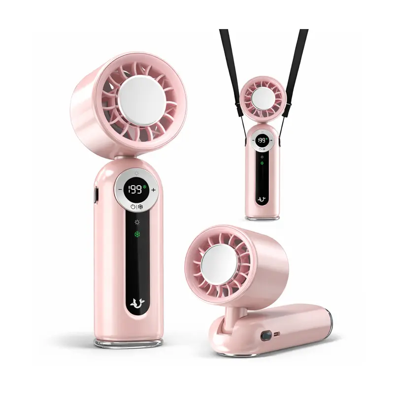 Handheld Fan with Cooling Plate,Portable Fan Rechargeable, 199 Speeds Mini Fan with LED Display, 4000mAh Foldable Personal Fan for Desk Neck Travel Camping, 23000RPM Small Fan with Light & Carabiner