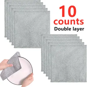 10PCS Non-Scratch Polyester Steel Wool Dishcloth Set - Durable Multi-Purpose Cleaning Pads, Thickened Kitchen Rags, Home Essentials for Kitchen & Bathroom Cleaning Supplies