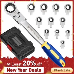 haisstronica 12 in 1 Interchangeable Heads Ratcheting Combination Wrench Set, 8-19mm Metric Flex Head Ratchet Wrench Tool for Auto, Tools for Men Gift,Father's Day Gift