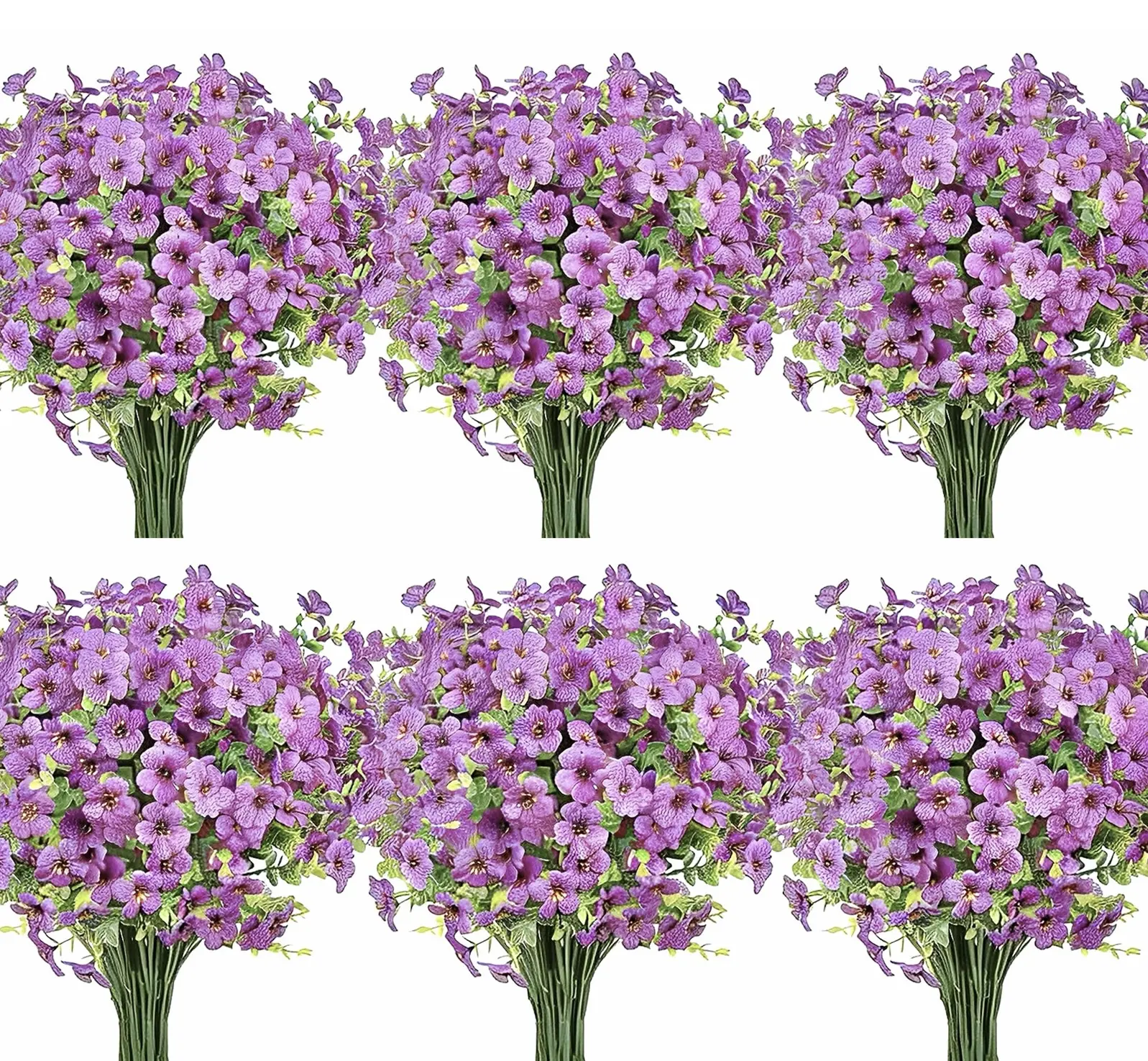 10-Bundle Light Purple Artificial Silk Plastic Decorative Flower Bouquet Set, UV-Resistant Lifelike Floral Decor Ornaments with Gift Pouch for Home, Garden (Indoor/Outdoor Use), Bendable Iron Wire