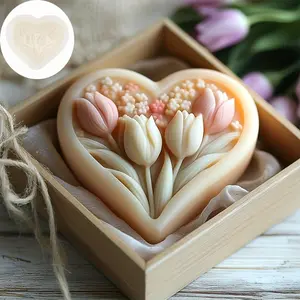 3D Heart Tulip Silicone Mold, Reusable Durable Design for Aromatherapy Candles and Gypsum Crafts, DIY Soap Making Tool, Mother's Day Gift