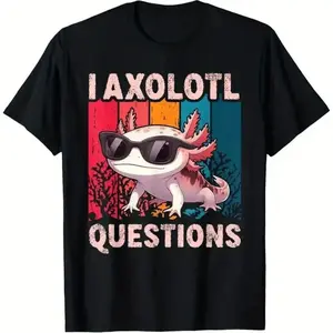 I Axolotl Questions Retro Graphic T-Shirt Fun Casual Tee With Bold Colorful Design Round Neck Perfect Crew Neck Made In USA For Women For Men [Urbanvoice Decay.US cotton t-shirt/sweatshirt/hoodie, soft and comfortable]