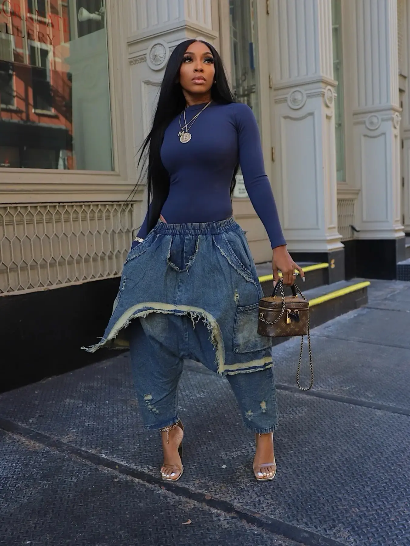 Women's Fashion Patchwork Harem Pants, Bohemian Bottoms, Casual Style Bottoms, Casual Loose-Fitting Long Trousers, Casual Street Trousers, Boho Fashion Trousers, Stylish Ripped Design, Perfect for Spring & Fall