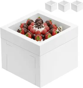 3 Pack Cake Boxes 12x12x8 Inch, Bakery Containers with Large Window, 12 Inch White Cake Carrier, Disposable Boxes for Birthday, Party, Cupcake Cookie Pie Pastry.