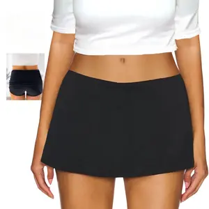 AnotherChill Women's Low Waist Micro Mini Skorts Skirt with Built-in Shorts Sexy Stretch Black Skirts Basic Outfits Elastic Waist