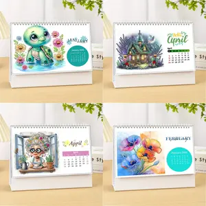 1 New Year 2026 calendar set of 13 diamond paintings, DIY handcrafted calendar with turtle, flower, and grandma patterns, each calendar for one month, featuring irregularly shaped diamonds, suitable for placement on bedroom desks, public places, etc.