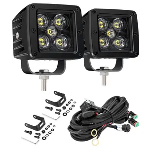 LED Cube with DT Wiring Harness Kit 2PCS 3inch 100W 10000LM Offroad Black Light Pods Spot Lights Square Ditch Fog Light Bumper Reverse Work Lights for Trucks Pickup Golf Cart SUV ATV UTV
