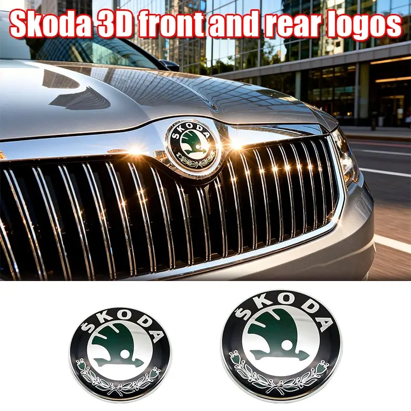 Skoda Car Front & Rear Emblem, Anti-Scratch Durable Hood Badge Replacement, Exterior Modification Decoration for Old Models