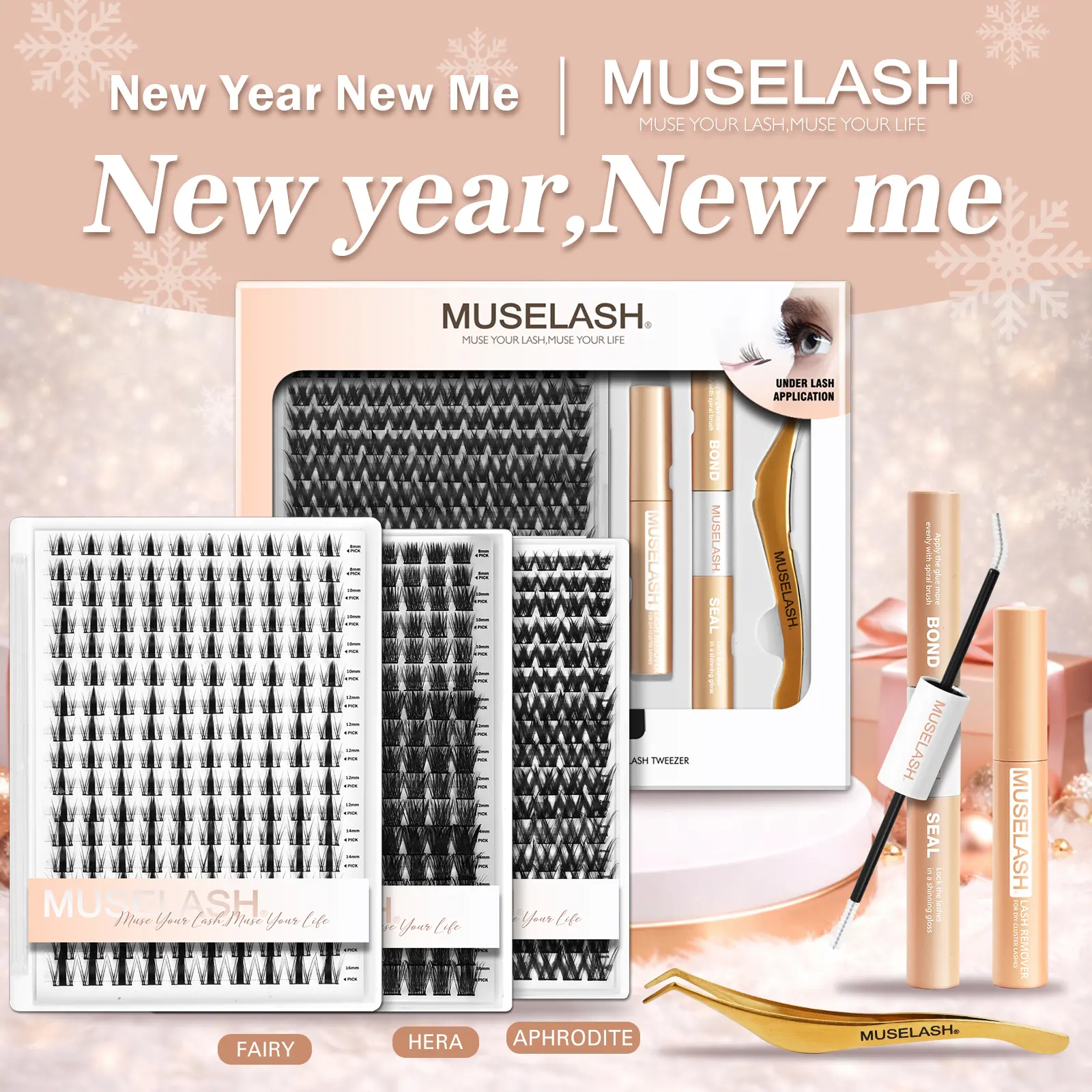 MUSELASH Eyelash Clusters Kit with Bond & Seal, Tweezers, and Remover, 8-16mm Mixed D Curl Lashes Clusters, Waterproof for Long-Lasting Durability, Beginner-Friendly DIY Extensions for Adults