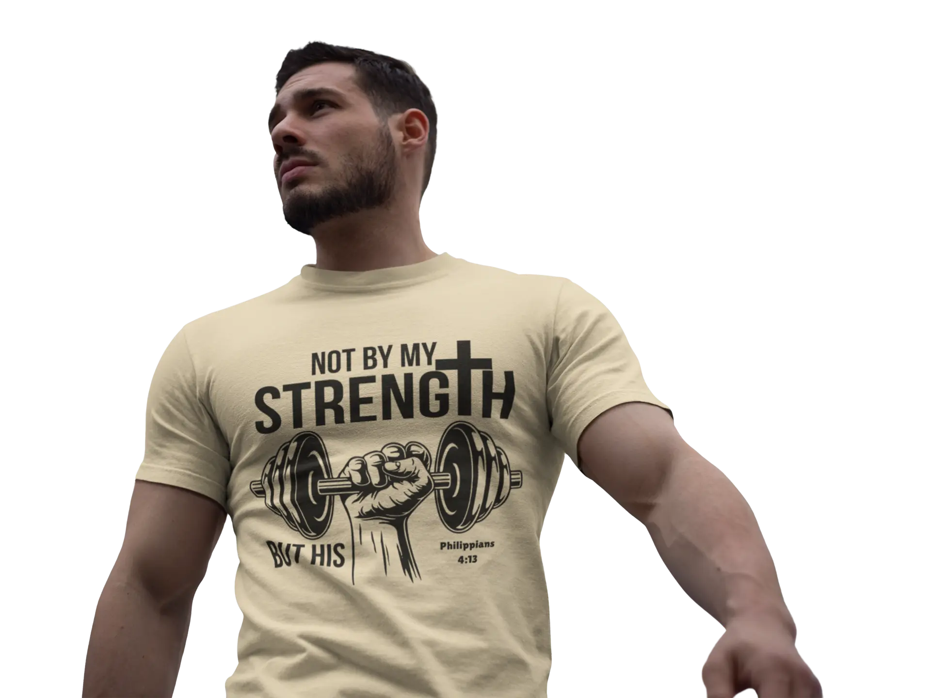 FAITHINGRACEDESIGN Men's 'Not By My Strength' Christian Graphic Short-Sleeve T-Shirt, US Cotton Knit Construction with Shoulder Tape, Athletic Style Activewear, Unisex Fitness Top, Fitness Clothes Tops