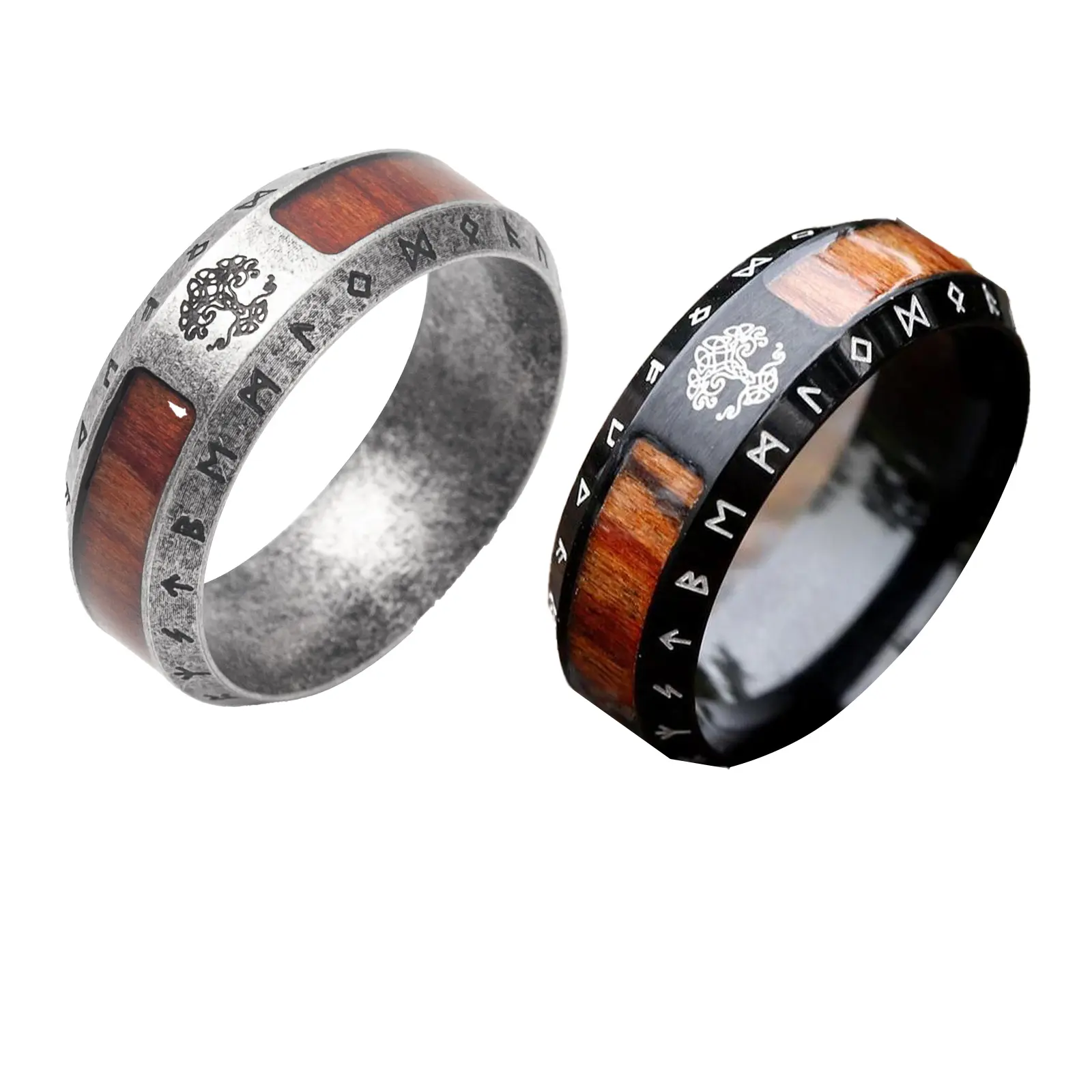 2PCS Vintage Men Stainless Steel Viking Tree Of life Ring Unique Man Amulet Personality Gift Jewelry