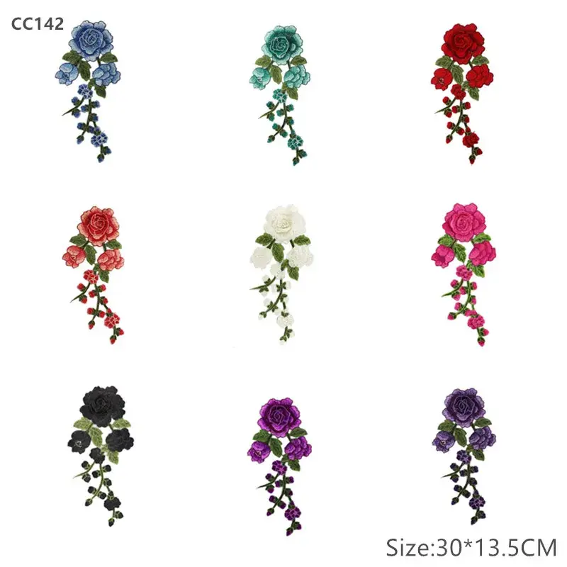 Venice Embroidered Lace Clothing Patches, Multi-Color Floral Motif for DIY Dress Decoration, Sew-On or Iron-On Polyester Garment Decor for Adults, 30cm x 13.5cm, CC142, 30X13.5cm