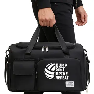 Volleyball Bump Set Spike Repeat Print Large Capacity Fashion Gym Bag, Athletic Bag, Sport Bag, Ball Bags, Waterproof Crossbody Travel Bag, Multifunctional Mommy Bag