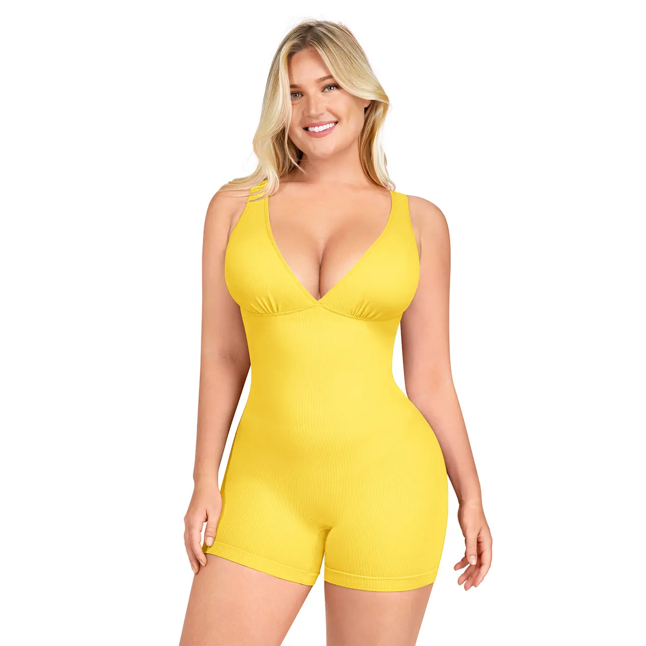 SHAPELLX Deep V Sculpt Bodycon Stretch Shorts Jumpsuit Romper Tummy Control Boyleg Bodysuit SHAPELLX Deep V Sculpt Bodycon Stretch Shorts Jumpsuit Romper Tummy Control Boyleg Bodysuit