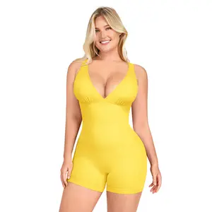 SHAPELLX  Deep V Sculpt Bodycon Stretch Shorts Jumpsuit Romper Tummy Control Boyleg Bodysuit