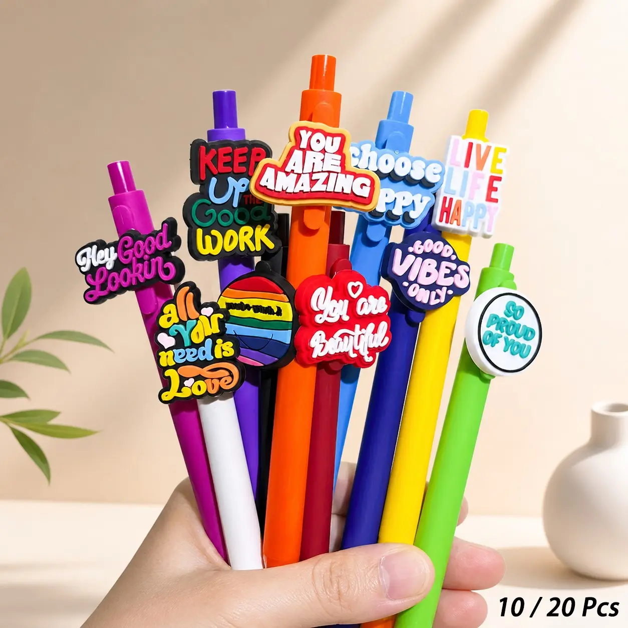 10/20 Pcs Silicone Inspirational Gel Ink Ballpoint Pens, Medium Point with Motivational Quotes Design, Durable Writing Tool, Writing Stationery, Aesthetic Gel Pens, Unique Pens for Gifts, Office, Students and Staff, Gel Pen Set