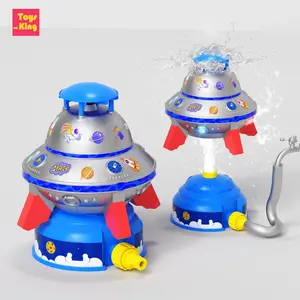 Water Sprinkler Flying Saucer Space UFO With Lights Rotating Water Jet Sprinkler Kids Flying Spin Water Toy Outdoor Bath Game