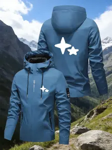Men's Starry Night Hooded Jacket, Fashionable Star Print Windbreaker, Lightweight Outdoor & Daily Wear, Spring & Fall Embroidered Jacket