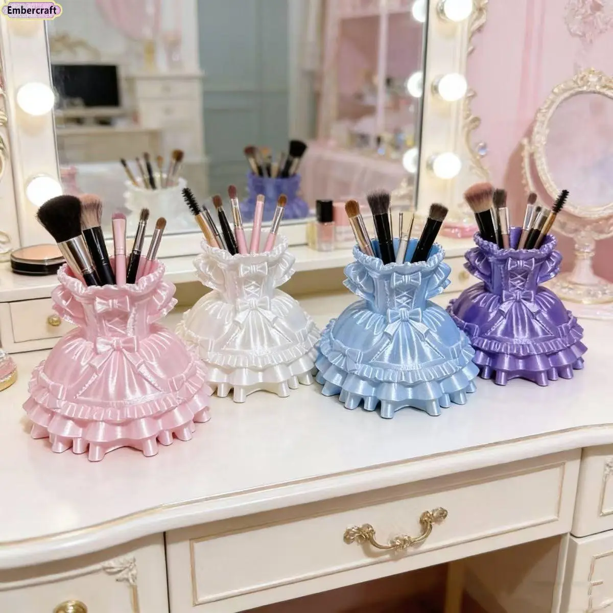 3D Printed Lolita Princess Dress Desk Organizer - Cute Desk Supplies, Multifunctional Stationery Storage Box, Girly Room Decor, Lightweight and Portable, Freestanding, for Home Office Dorm Jewelry Storage