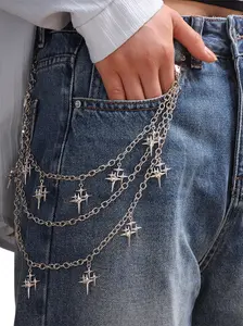 Y2K Star Design Pants Chain Jean Chains for Women Men Pocket Chain for Pants Layered Hip Punk Aesthetic Chains Body Jewelry Jewelry Accessory Lightweight Stainless Steel Trendy Fashion for Music Festival Concert Wearable Jewelry