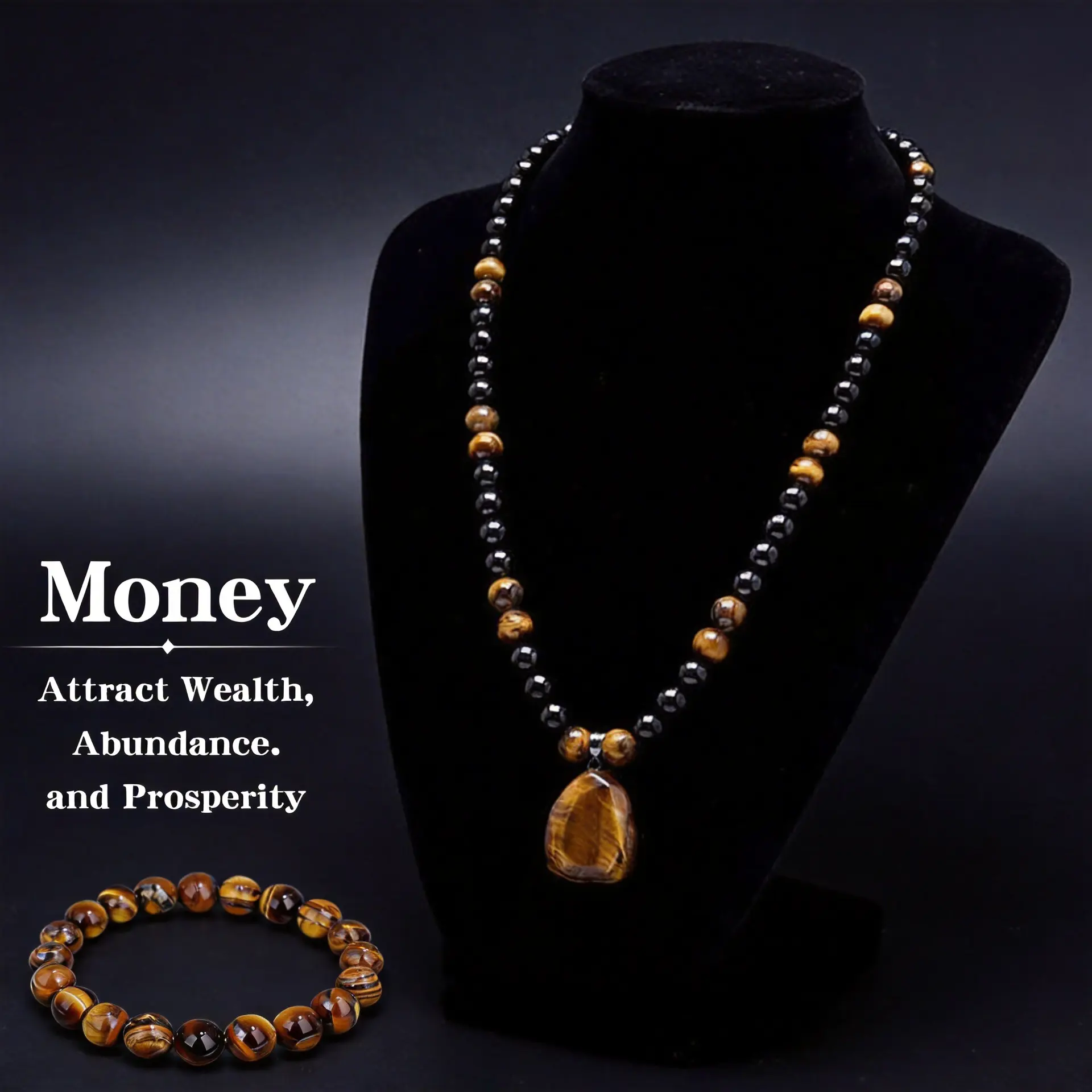 Tiger's Eye Stretch Bracelet&Necklace for Men & Women - Handmade Feng Shui Beaded Jewelry,Triple Protection Beaded Necklace&Bracelet - Life Tree Beaded Hematite Tiger Eye Obsidian Necklace